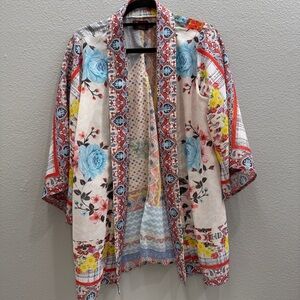 Avanti Womens Kimono S/M Colorful Open Cardigan Floral Asian